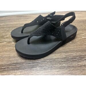 Skechers Arch Fit Black Thong Sandals Women's‎ Comfort Adjustable Strap Size 6